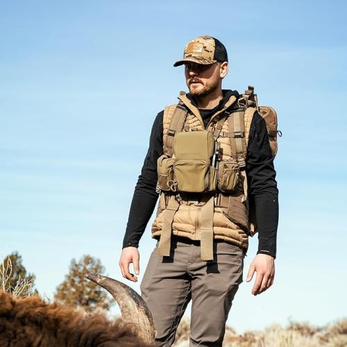 Eberlestock Bravo Modular Bino Pack – Magnetic-Free Hunting Binocular Harness with Quiet Shock Cord Closure – MOLLE Compatible – Breathable Air-Mesh Straps – Dry Earth