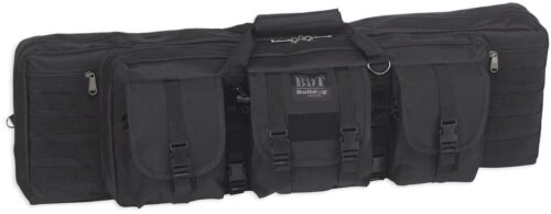 Bulldog BDT60-37B Tactical Double Rifle Case 37 Black with 3 Accessory Pockets & Deluxe Padded Backstraps Lockable Zippers Holds 2 Rifles Padded Internal Divider