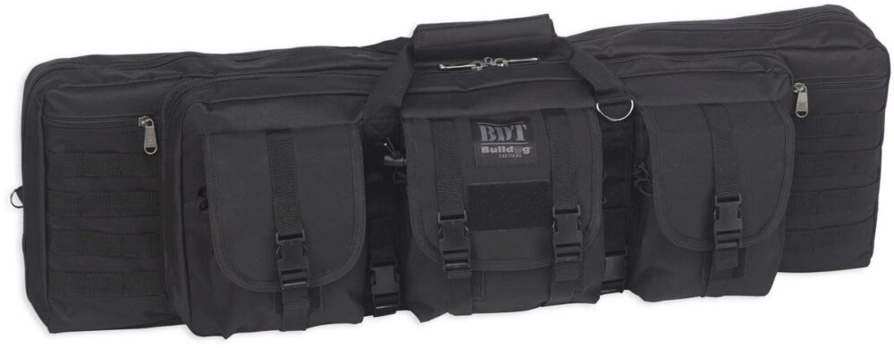 Bulldog BDT60-37B Tactical Double Rifle Case 37 Black with 3 Accessory Pockets & Deluxe Padded Backstraps Lockable Zippers Holds 2 Rifles Padded Internal Divider