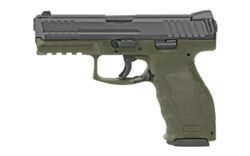 HK 81000233 VP  9mm Luger Caliber with 4.09 Barrel, 17+1 Capacity, Green Finish Picatinny Rail Frame, Serrated Black Steel Slide & Finger Grooved Interchangeable Backstrap Grip Includes 2 Mags