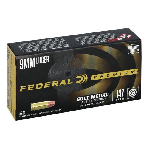 Federal Premium 9mm Gold Medal 147gr FMJ 50rd Box