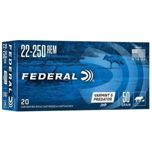Federal Varmint & Predator 22-250 Rem 50gr JHP 20rd Box