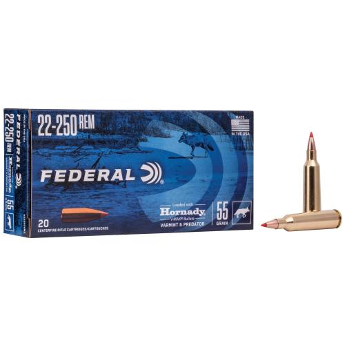 Federal Varmint + Predator 22-250 Rem 55gr V-Max 20rd Box