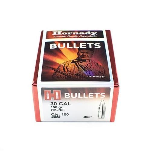 Hornady 30cal .308 Diameter 150gr FMJ BT Bullets 100ct Box
