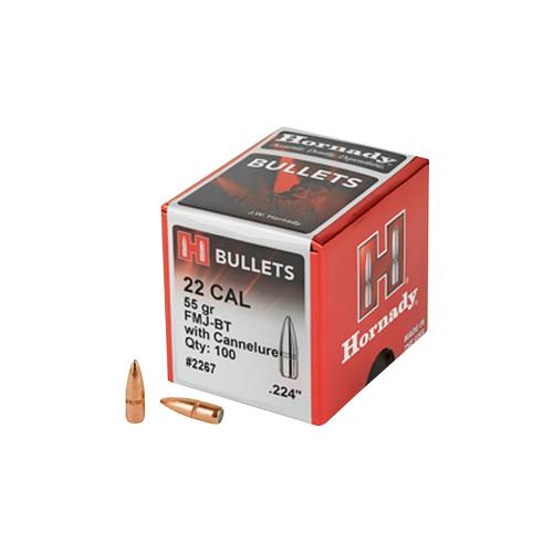 Hornady 22cal .224 Diameter 55gr FMJBT Bullets 100ct Box
