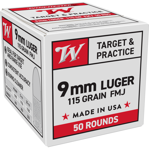 Winchester Target & Practice 9mm 115gr FMJ 50rd Box