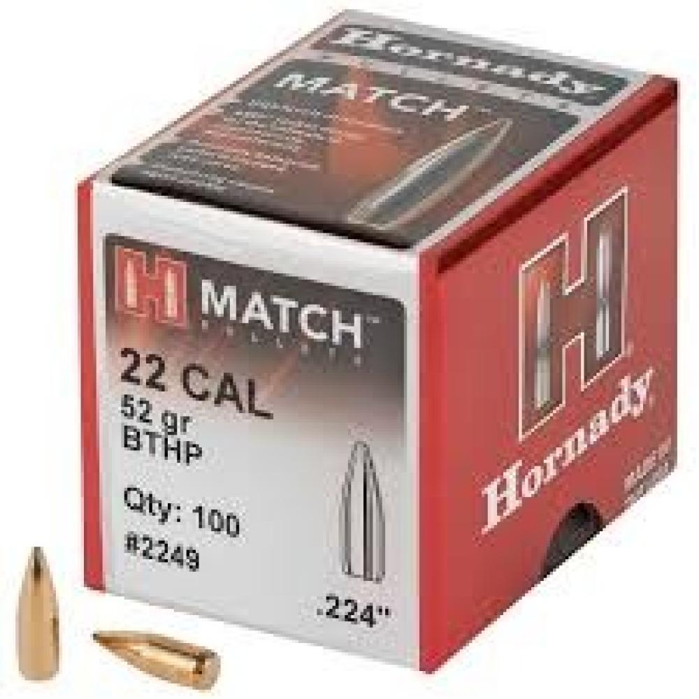 Hornady 22cal Match .224 Diameter 52gr Bullets 100ct Box