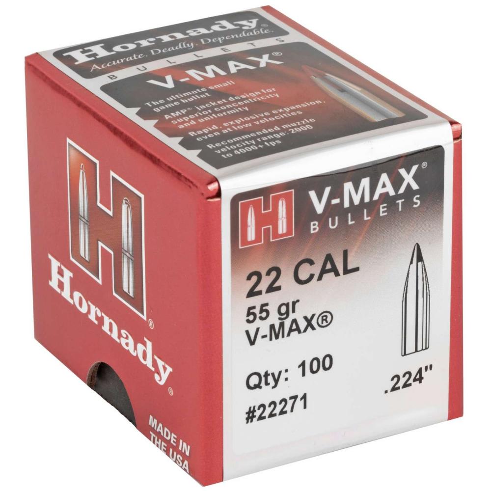 Hornady V-Max 22cal .224 Diameter 55gr Bullets 100ct Box