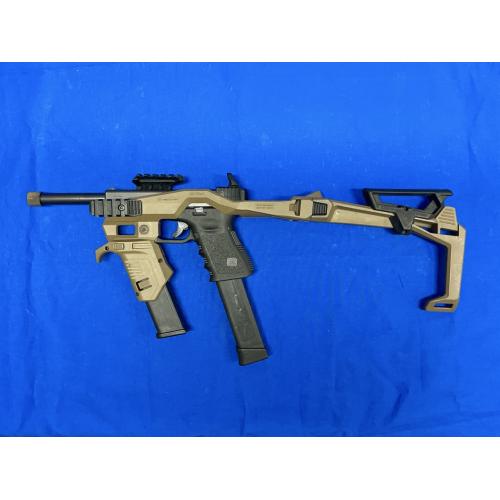 GLOCK 19 WITH RECOVER CHASSIS, EXTENDED THREADED BARREL, CASE 