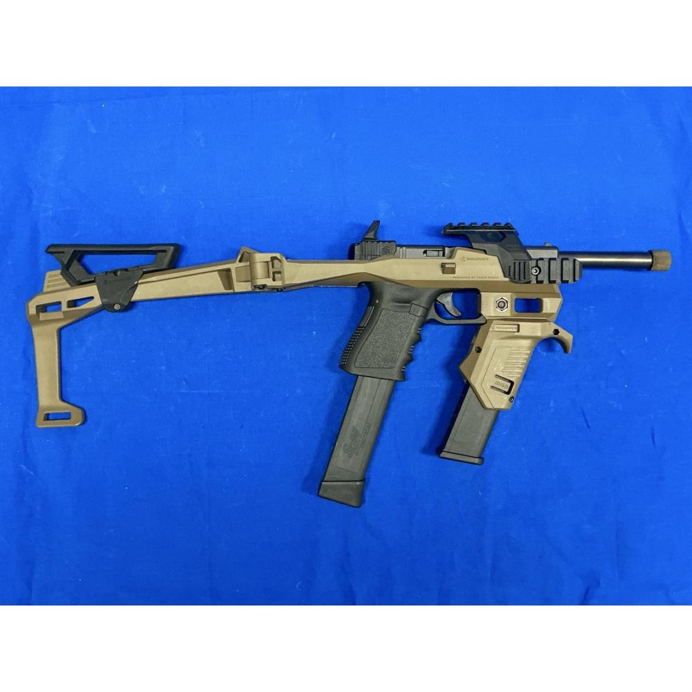 GLOCK 19 WITH RECOVER CHASSIS, EXTENDED THREADED BARREL, CASE 