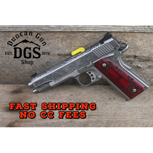 Cnc Firearms CNCPREMIER45 Kimber 1911 Premier 45 ACP 7+1 5 Stainless Steel Barrel, Stainless Steel Engraved Scrollwork/Serrated Slide, Stainless Steel Frame, Engraved Rosewood Grip
