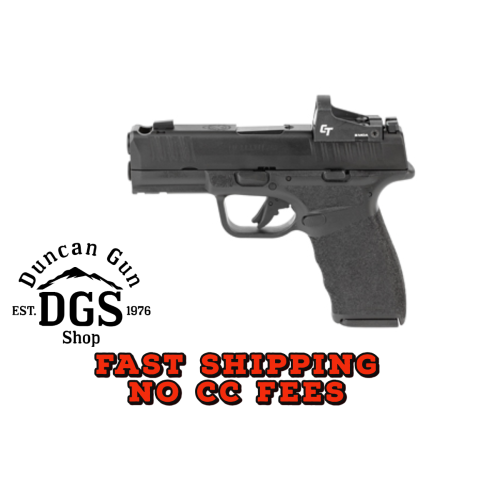 Springfield Hellcat Pro, Striker Fired, Semi-automatic, Polymer Frame Pistol, 9MM, 3.7 Hammer Forged Barrel, Melonite Finish, Black Polymer Frame, Crimson Trace CT-1500 Red Dot Sight, Textured Grip, Tritium Front Sight, Tactical Rack Rear Sight, 5 Ma