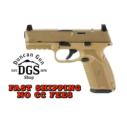 FN 66101380 510 MRD Full Size 10mm Auto 15+1, 4.10 Black Target Crown Steel Barrel, Flat Dark Earth PVD Optic Cut/Serrated Steel Slide & Polymer Frame w/Picatinny Rail, Ambidextrous