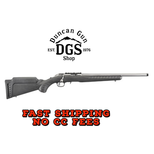 Ruger 8351 American Rimfire  Full Size 22 LR 10+1 18 Satin Stainless Threaded Barrel, Satin Stainless Scope Rail Receiver, Black Synthetic Adjustable Stock, Right Hand