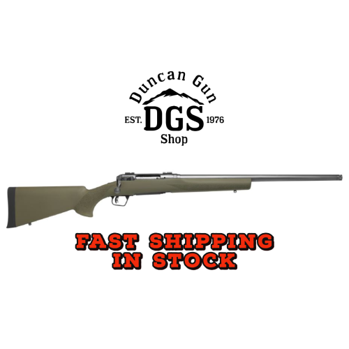 Savage Arms 58041 110 Trail Hunter 7mm Rem Mag 3+1 24 Threaded/Medium Heavy Profile, Tungsten Gray Cerakote Barrel/Rec, OD Green Hogue Overmold Stock, Adj. AccuTrigger, Weaver Base