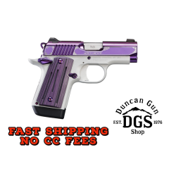 Kimber Mfg, Inc 3300214 Micro 9  9mm Luger 7+1 3.15 Stainless Ramped Steel Barrel, Purple PVD w/Border Engraving Stainless Steel Serrated Slide, Kimpro II Silver Aluminum Frame, Black/Purple G10 Grip