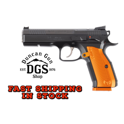 CZ-USA 91248 Shadow 2  9mm Luger 17+1 4.89 Stainless Steel Barrel, Black Nitride Optic Cut/Serrated Slide, Black Steel Frame w/Beavertail & Picatinny Rail, Orange Checkered Aluminum Grip