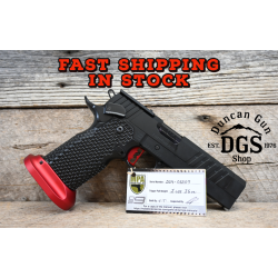 mpa ds9 loc v2 black with red trigger and magwell trijicon optic plate mpa slide stop thumb rest black black barrel block and controls s2 grip