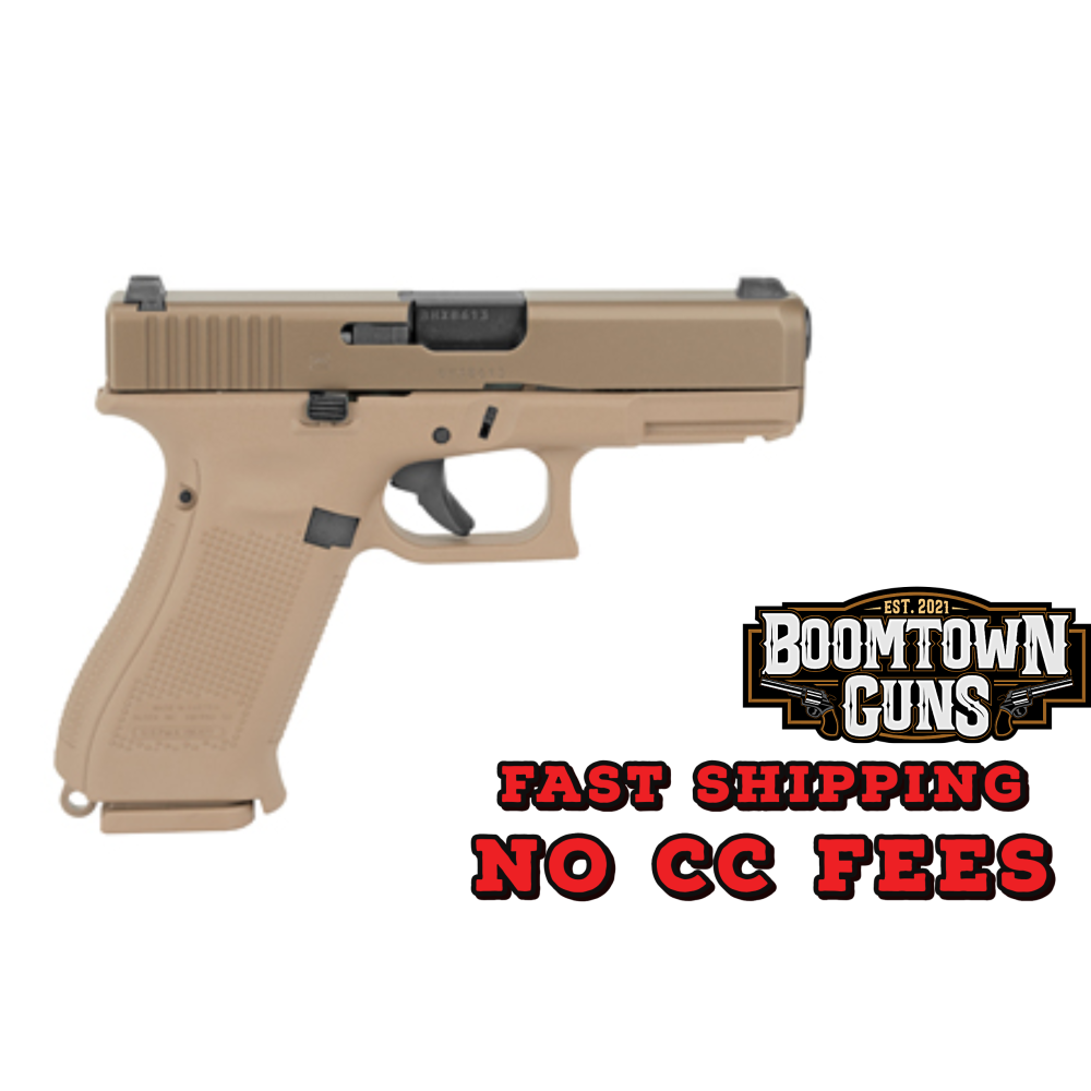 GLOCK 19X, Striker Fired, Semi-automatic, Polymer Frame Pistol, Compact, 9MM, 4.02 Barrel, Glock Marksman Barrel, nPVD Finish, Coyote, No Finger Grooves, Glock Night Sights, Ambidextrous Slide Stop Lever, 3 Magazines, (2)-19 Rounds and (1)-17 Rounds,