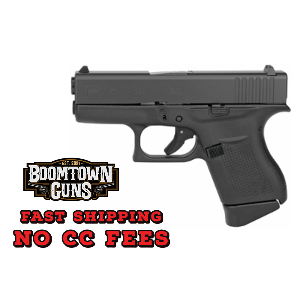 Glock UI4350201 G43  Sub-Compact Frame 9mm Luger 6+1 3.41 Black Steel Barrel, Matte Black Serrated Steel Slide, Black Polymer Frame, Textured Polymer Grip, Right Hand