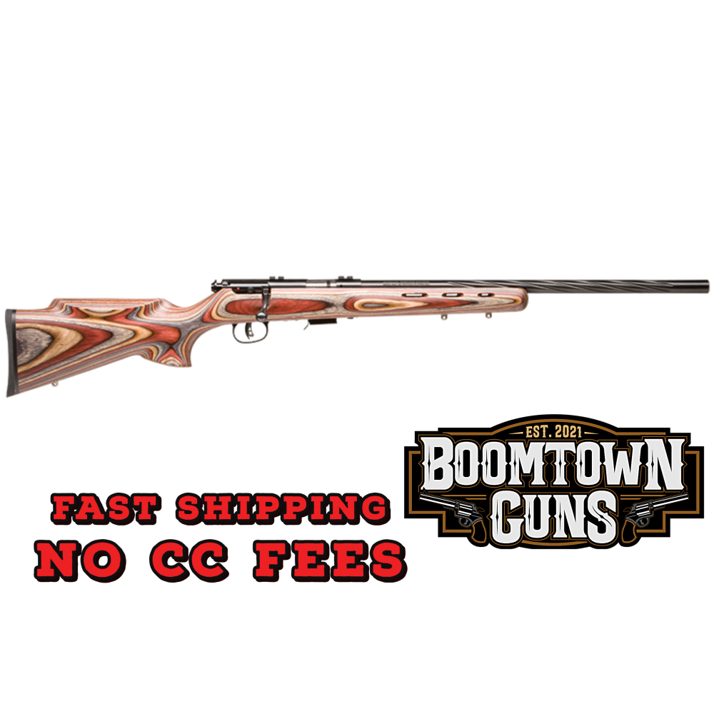 Savage Arms 96770 93R17 BRJ Full Size 17 HMR 5+1 21 Matte Black Spiral Fluted Barrel, Matte Black Drilled & Tapped Carbon Steel Receiver, Royal Jacaranda Monte Carlo Laminate Stock, Right Hand