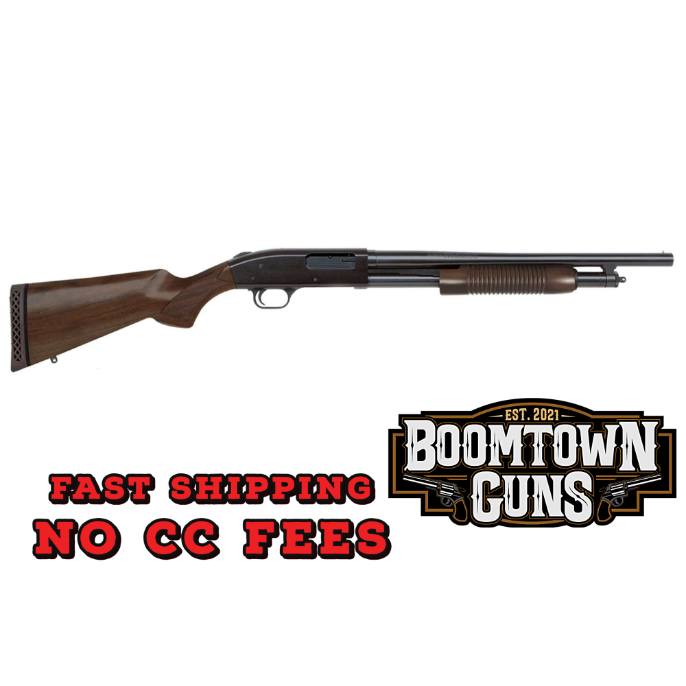 Mossberg 50429 500 Retrograde Full Size 12 Gauge Pump 3 5+1 18.50 Blued Steel Barrel, Blued Drilled & Tapped Steel Receiver, Fixed Walnut Wood Stock, Ambidextrous
