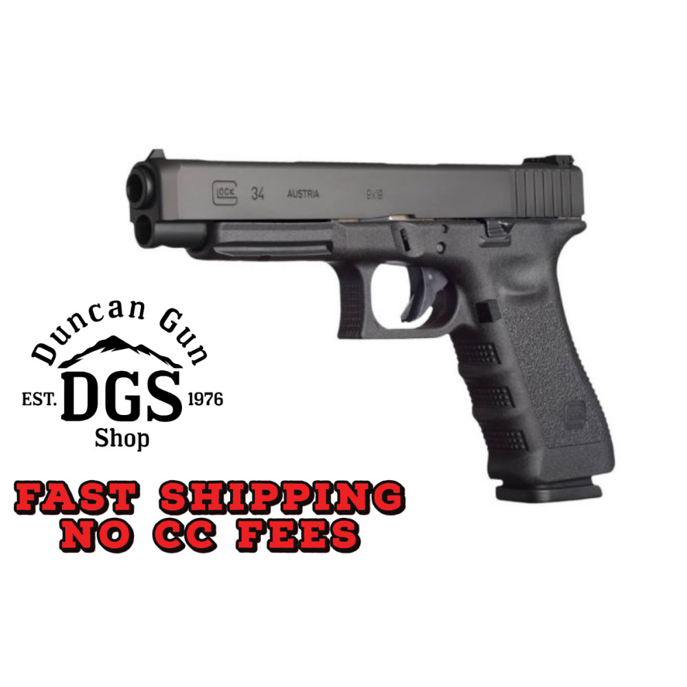 Glock PI3430103 G34 Gen3 Competition 9mm Luger 17+1 5.31 Black Polygonal Rifled Barrel, Matte Black Long/Serrated Slide, Black Polymer Frame w/Picatinny Rail, Black Textured Finger Grooved Grip