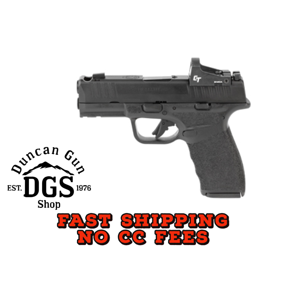 Springfield Hellcat Pro, Striker Fired, Semi-automatic, Polymer Frame Pistol, 9MM, 3.7 Hammer Forged Barrel, Melonite Finish, Black Polymer Frame, Crimson Trace CT-1500 Red Dot Sight, Textured Grip, Tritium Front Sight, Tactical Rack Rear Sight, 5 Ma