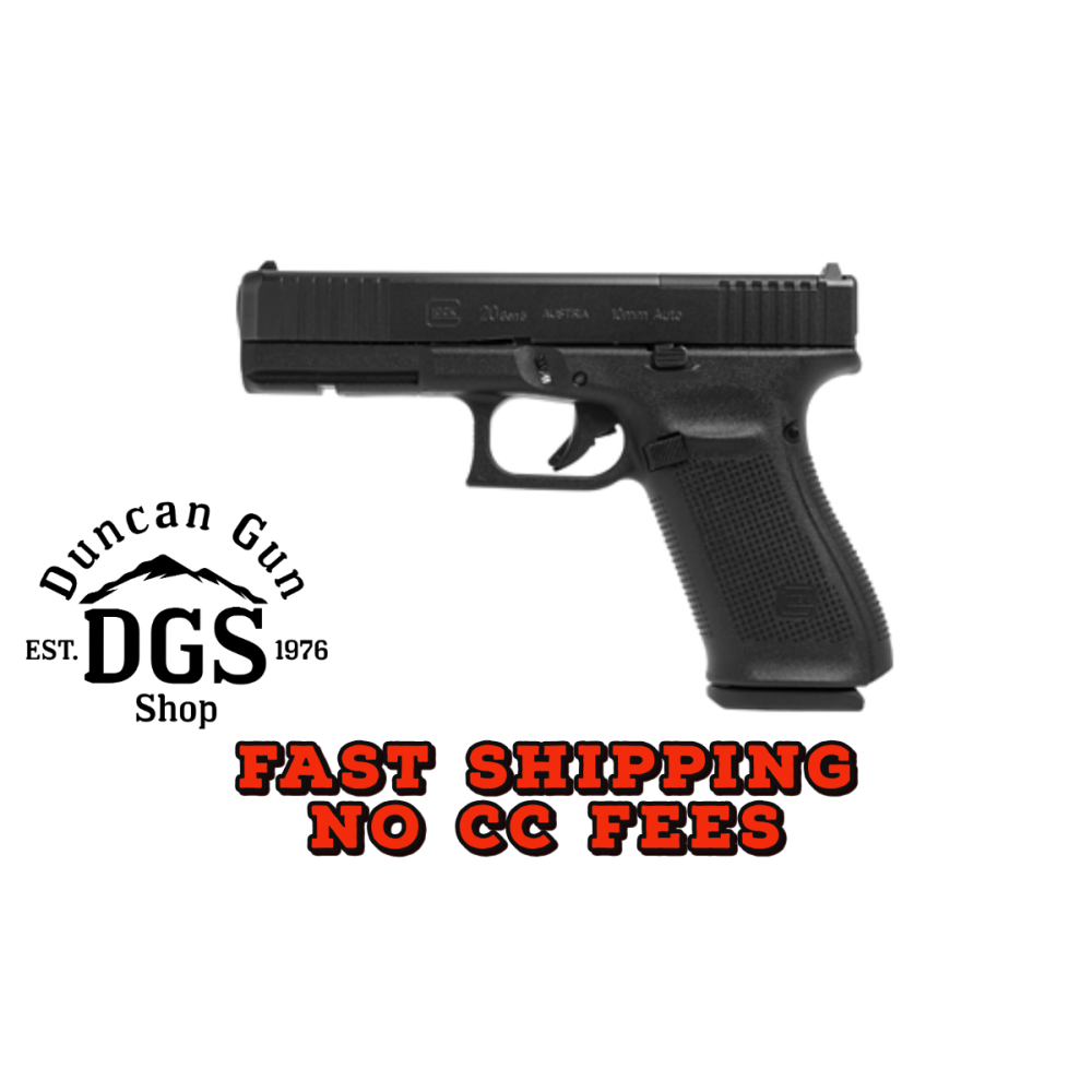 Glock UA205S201MOS G20 Gen5 MOS Standard 10mm Auto 10+1 4.61 Black GMB Barrel, Black nDLC Serrated Slide, Black Polymer Frame w/Picatinny Rail, Black Textured Grip, Ambidextrous, USA Made