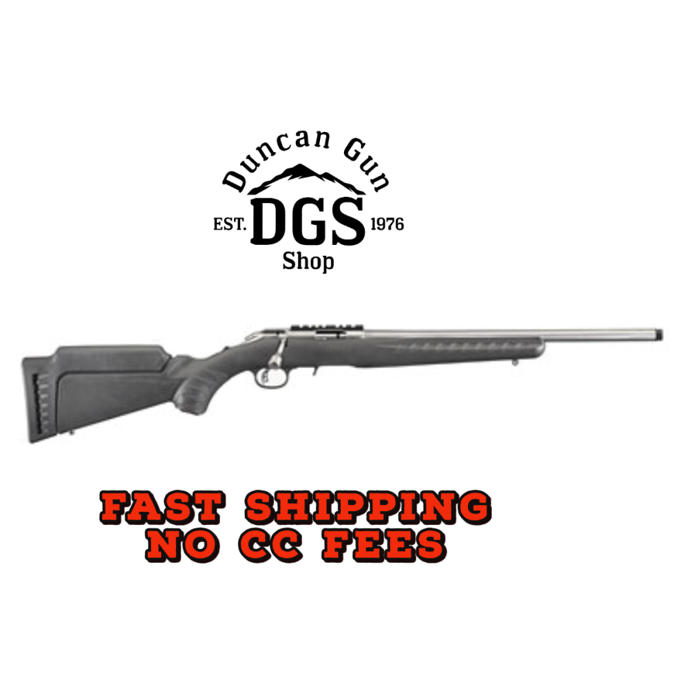 Ruger 8351 American Rimfire  Full Size 22 LR 10+1 18 Satin Stainless Threaded Barrel, Satin Stainless Scope Rail Receiver, Black Synthetic Adjustable Stock, Right Hand