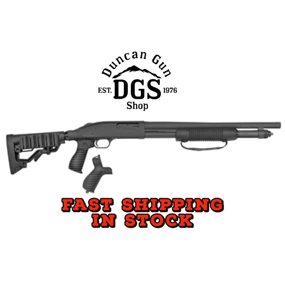 Mossberg 50691 590 Tactical 12 Gauge 6+1 3 18.50 Cylinder Bore Barrel, Matte Blued Metal Finish, Dual Extractors, FLEX Component 6 Position Stock w/FLEX Pistol Grip & Recoil Pad