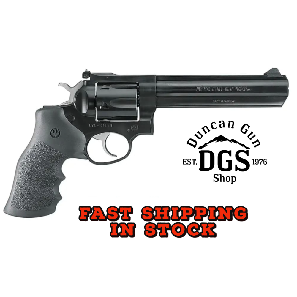 Ruger 1704 GP100  Medium Frame 357 Mag 6rd 6 Blued Alloy Steel Barrel, Cylinder & Frame, Hogue Monogrip, Transfer Bar Safety, Exposed Hammer
