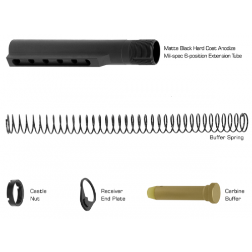 AR15 6-position Receiver Extension Tube Kit, Mil-spec, Black