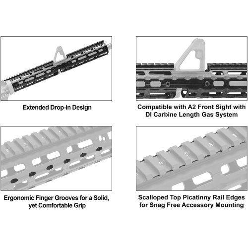 AR15 Super Slim Drop-in M-LOK® Handguard, 15" Carbine-length, Extended Top Rail, FSP Cutout - UTG PRO®