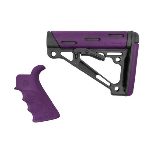 AR-15 / M16 Kit: OverMolded Beavertail Grip & Collapsible Buttstock (Fits Mil-Spec Buffer Tube) - Purple