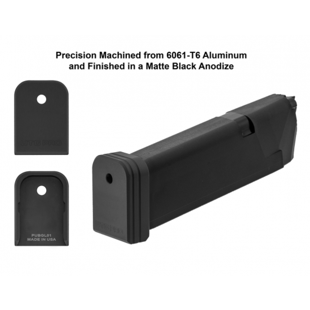 +0 Base Pad, for GLOCK® 9mm/.40 OEM Magazine, Black Aluminum
