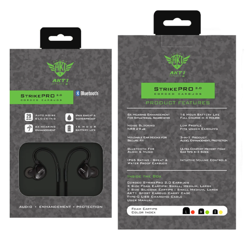 AK StrikePro HTBT 2.0 Corded Bluetooth Safety Earbuds – 29 NRR Electronic Hearing Protection