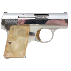 BROWNING BABY LIGHTWEIGHT NICKEL WITH PEARL GRIPS MADE IN 1966, 25 ACP