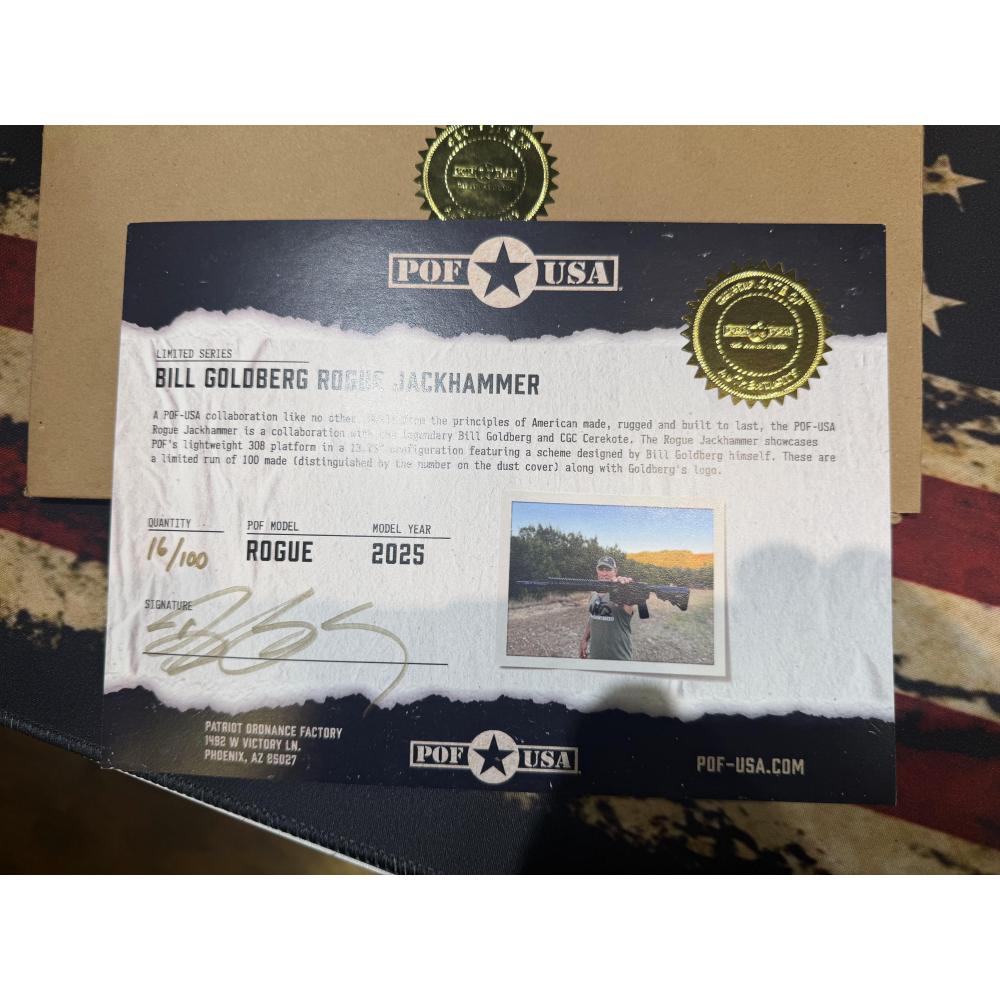 #16 OF 100 Patriot Ordnance Factory  Rogue Jack Hammer Limited Edition 308 Win 20+1 13.75" Black Nitride Match Grade Barrel, Jack Hammer Cerakote