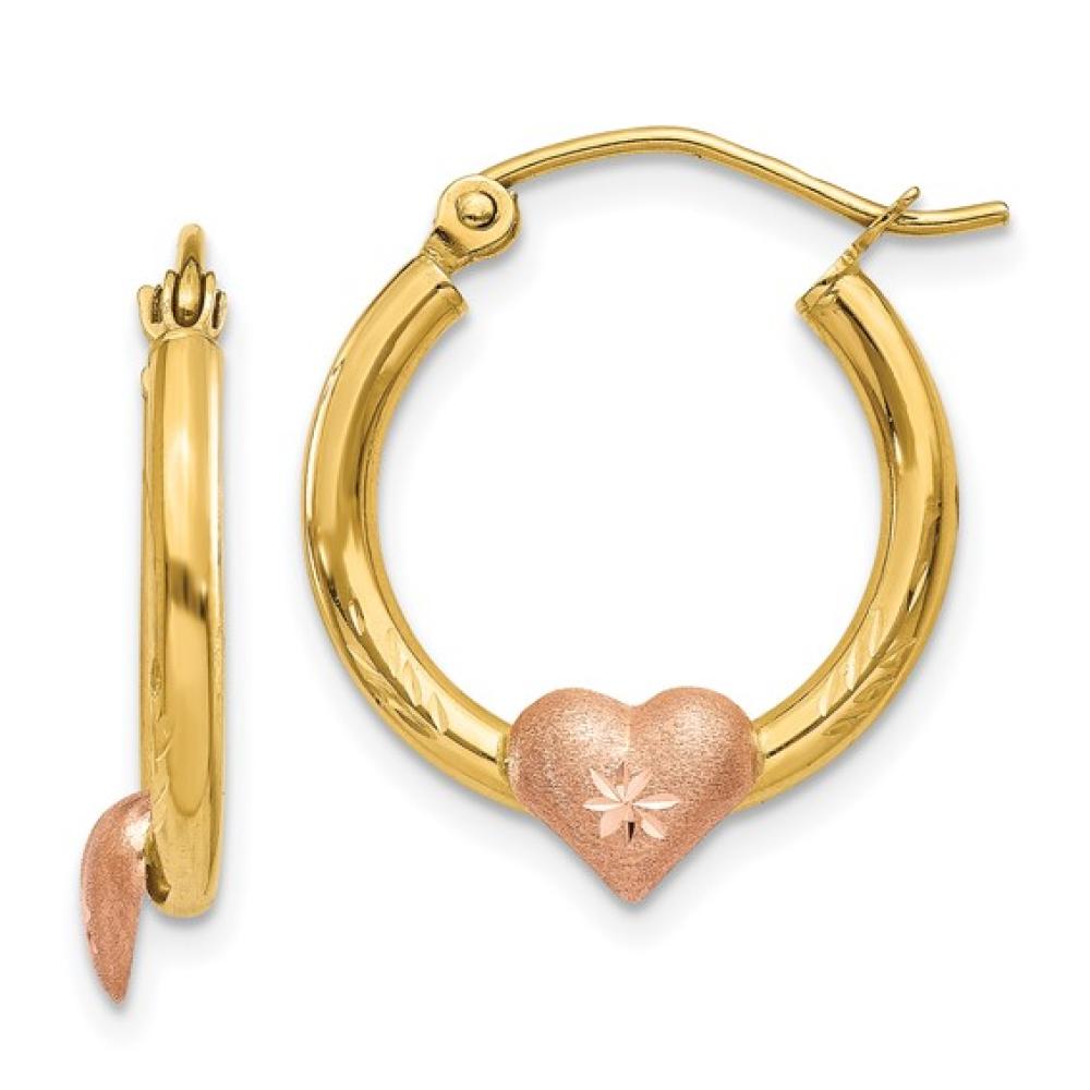 14K Yellow and Rose Gold Heart Hoop Earrings