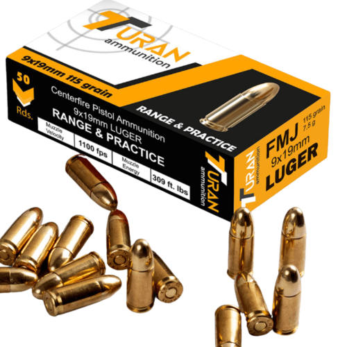 Global Defense 9x19mm Range, Brass Case, FMJ, 115 Gr, 1000 Rds.
