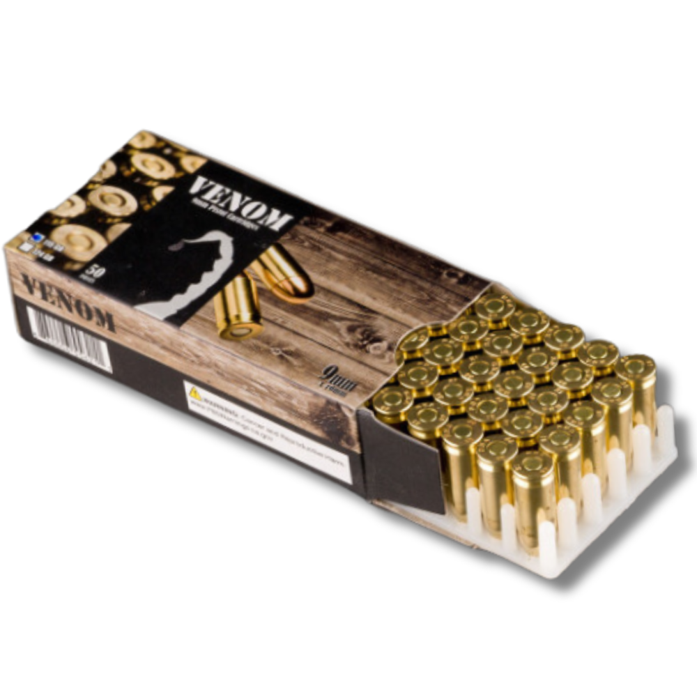 VENOM 9x19mm Range, Brass Case, FMJ, 115 Gr, 1000 Rds. Case, 20x5