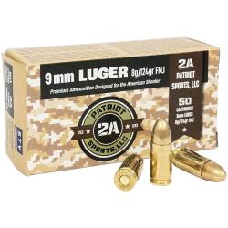 PATRIOT SPORTS LLC P9MM124F 9mmLuger 124gr Full Metal Jacket 50 Per Box/20 Case