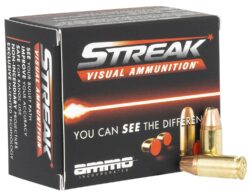 Ammo Inc 9124JHPSTRKRED Streak Visual (RED)  9mm Luger 124gr Jacket Hollow Point 20 Per Box/10 Case