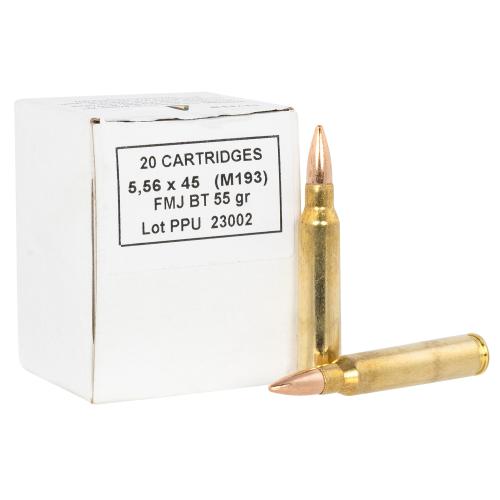 PPU 5.56MM M193 55GR FMJBT 1000 RD CASE 50 20 RD WHT BX'S