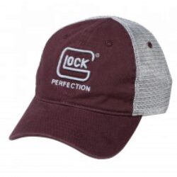Glock AP95881 Relaxed  Maroon Mesh Hat, Distressed Denim-Like Fabric Front w/Mesh Back, Unstructured Fit w/Snapback, Embroidered Glock Log
