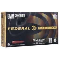 Federal GM6CRDLRHT1 Premium Gold Medal 6mmCreedmoor 109gr Berger Long Range Hybrid Target 20 Per Box/10 Case