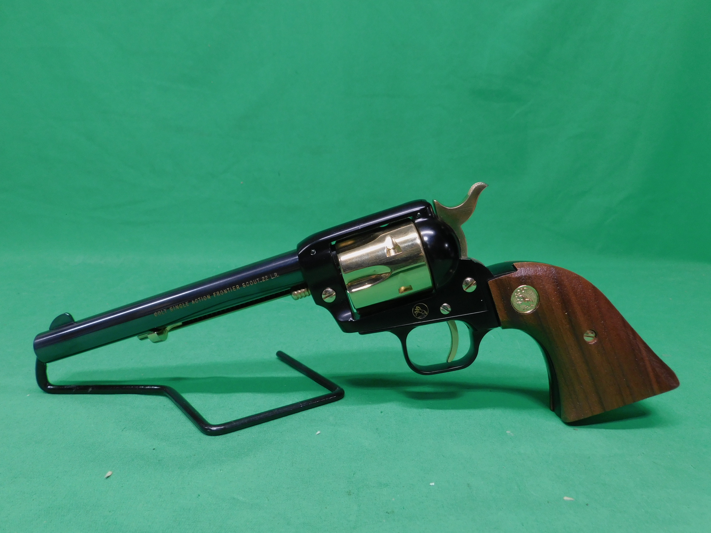 USED 1969 COLT FRONTIER SCOUT GOLDEN SPIKE .22LR 6" REVOLVER. BLACK AND GOL-img-2