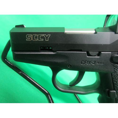 USED SCCY CPX-2 9MM 3" W/BOX, CRIMSON TRACE RED DOT, & (2) 10RD MAGS
