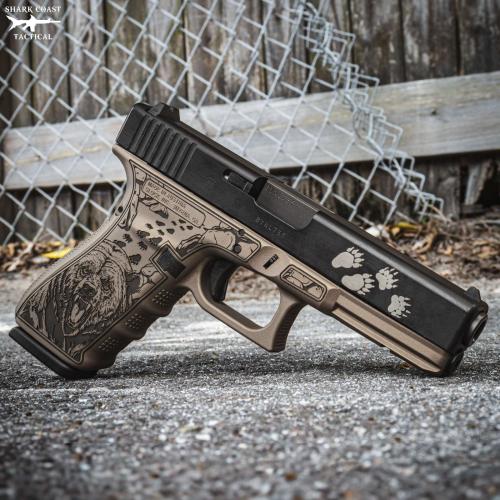 Shark Coast GLOCK 20 Gen 5 M.O.S. Bear Engraved Frame, 10MM, 4.61" Black Optics Ready, 15 Rounds, 3 Magazines